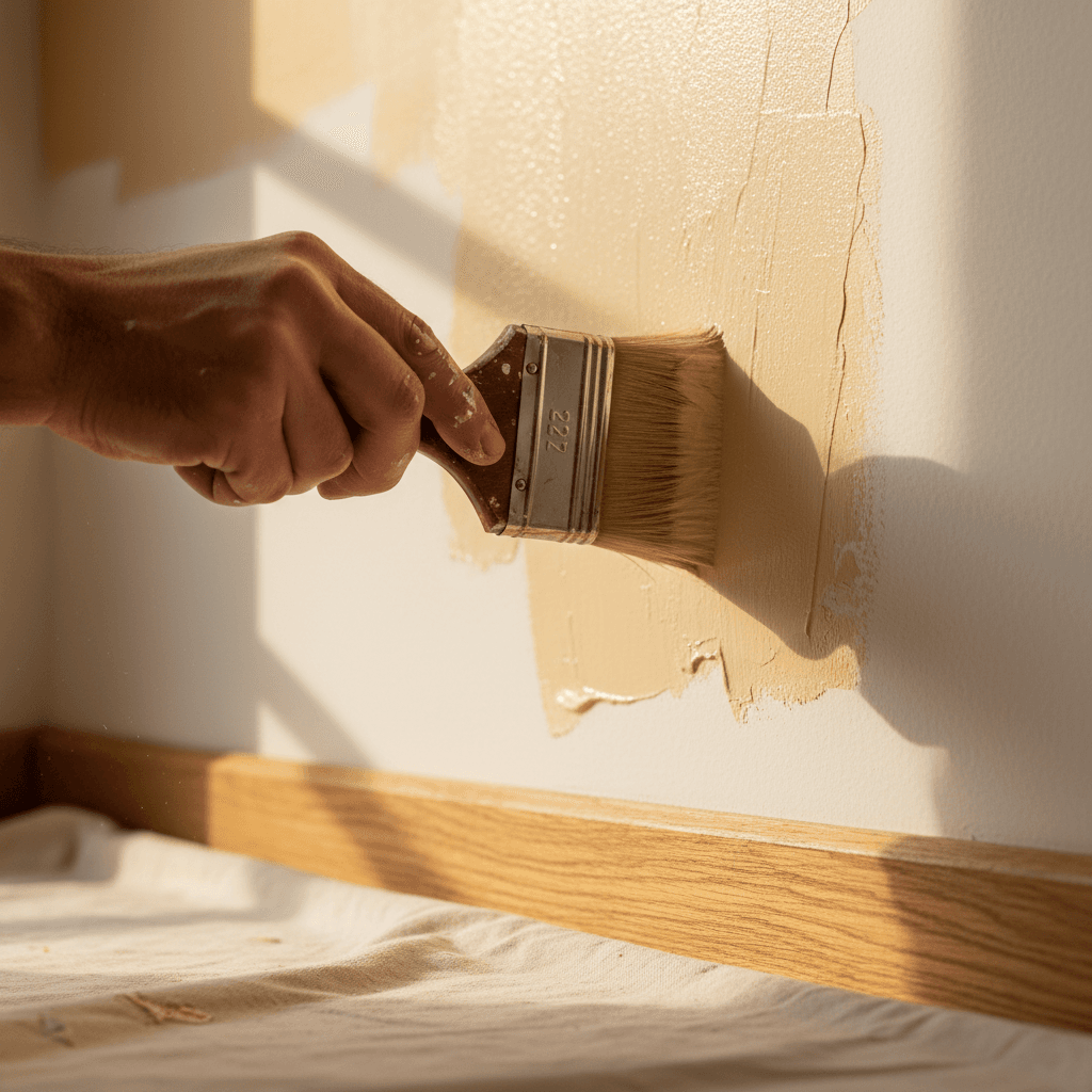 Professional painter carefully applying paint with precision brush technique
