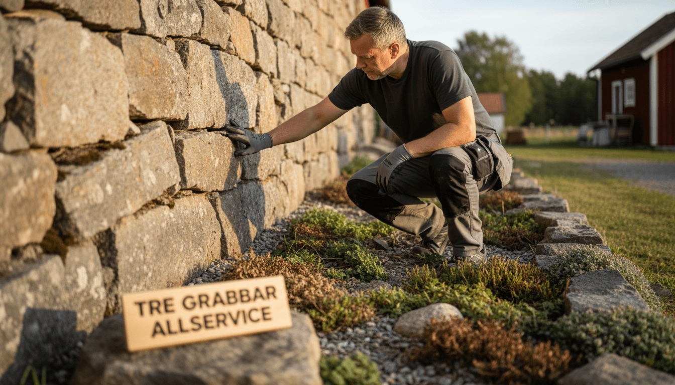 TRE GRABBAR ALLSERVICE professional inspecting property maintenance work with careful attention to detail